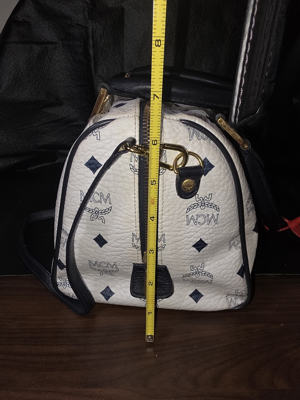 MCM White & Blue Visetos Boston Bag with Gold Hardware - Picture 4 of 16